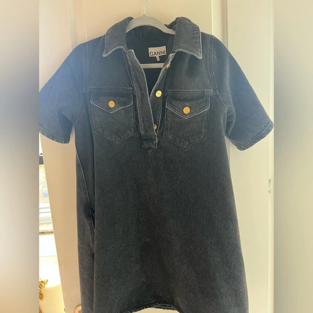 Ganni Washed Black Denim Mini Dress - Picture 3 of 6